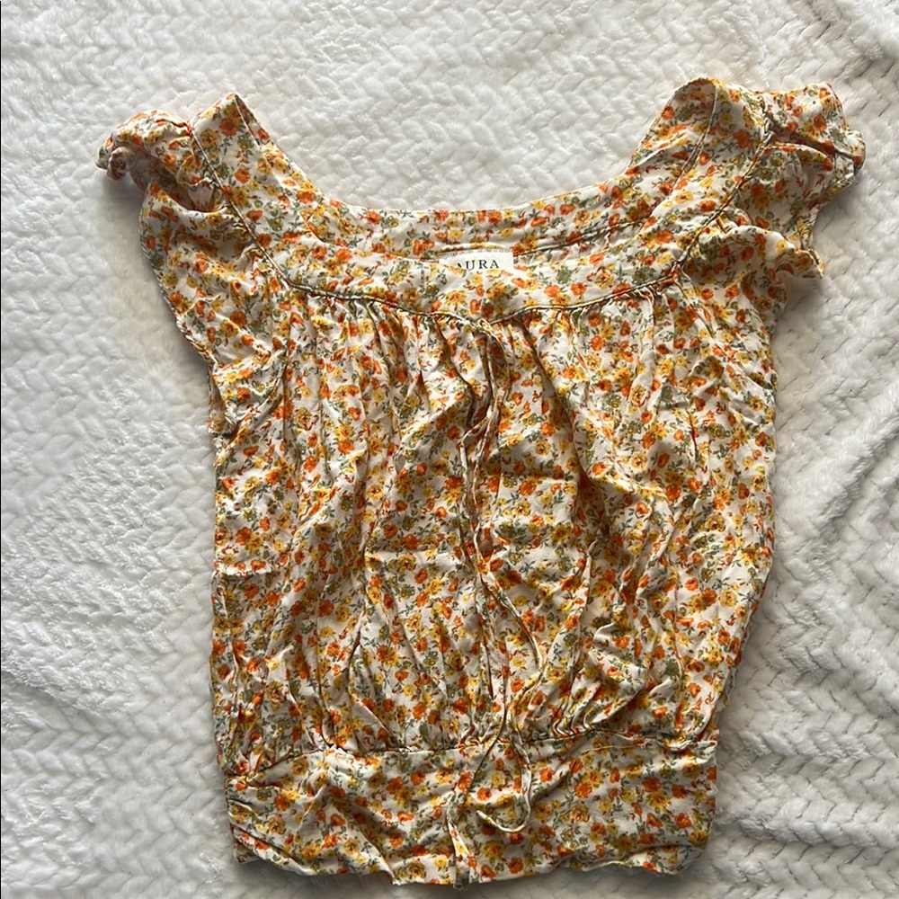 Aura Cream and Brown Smocked Ruffled Blouse